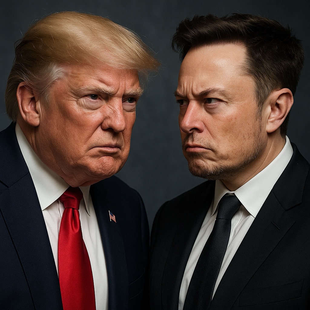 Conceptual image representing political and tech power dynamics between Trump and Musk